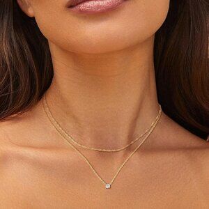 14k Gold Women's Gold Tiny Bow Cute Necklace Pendant Set